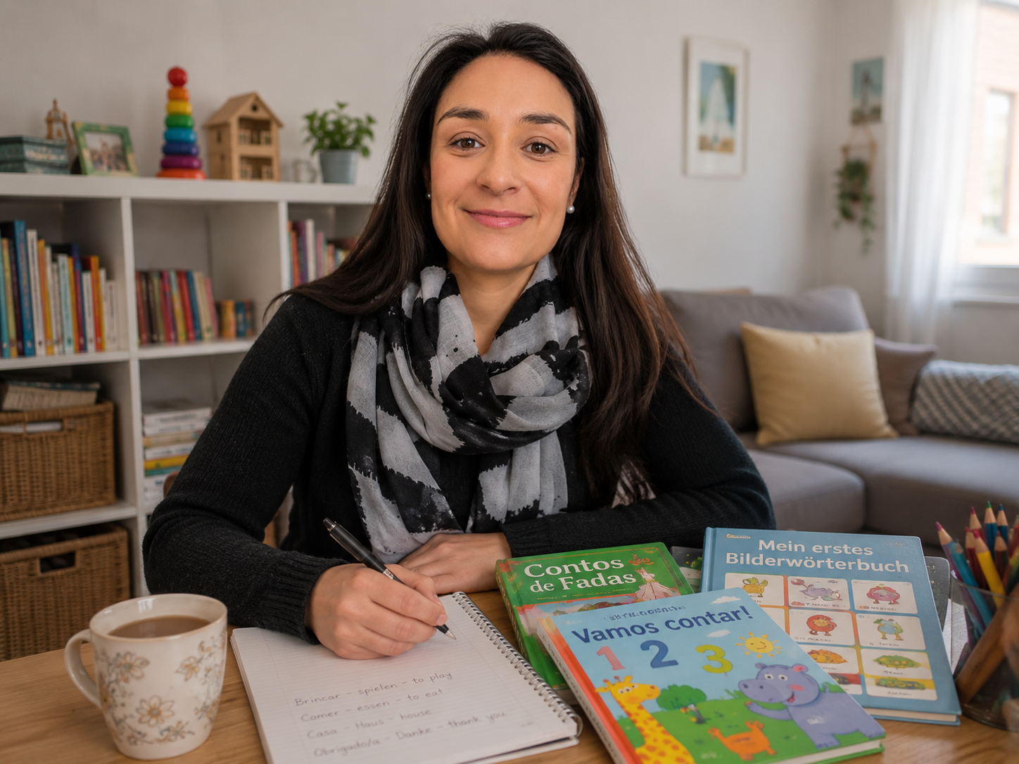 Rita working with Portuguese and German language books